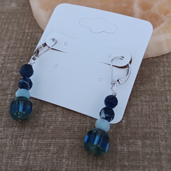 Silver Leverback Beaded Dangle Earrings - Picture 5 of 6